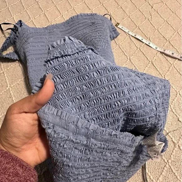 Forever 21 Blue smocked mini dress size Large women’s thick shoulder straps - Picture 3 of 7